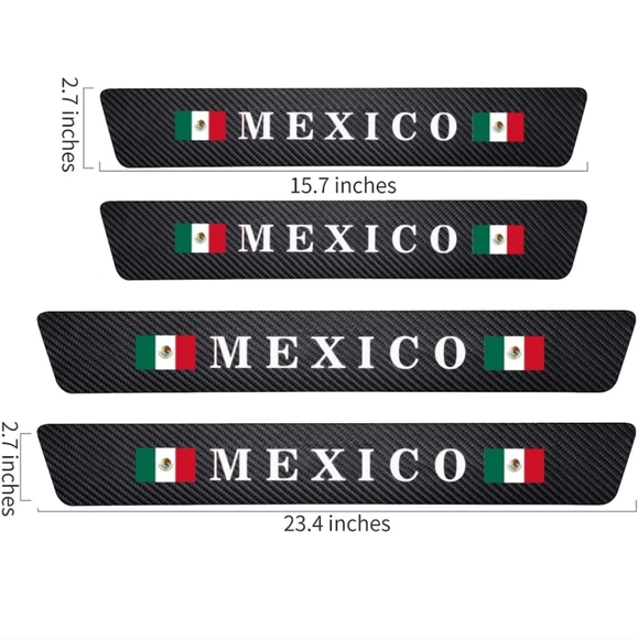 Other 4 Piece Mexico Flag Mexican Flag Car Door Sill Carbon Fiber